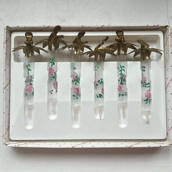 Vtg Glass Candle Ornaments Italy, Dillards Pink Floral Glitter Glass Clip On - Picture 1 of 4